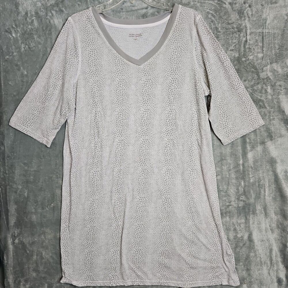 Pinkk animal Print Women sz XL  Nightgown gray white vneck polyester rayon